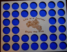 Load image into Gallery viewer, Poker Chip Frame Display Insert Fits 36 Harley-Davidson or Casino chips Life is A Journey 11x14 natural birch chip holder #21 Frame Option