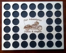 Load image into Gallery viewer, Poker Chip Frame Display Insert Personalized Fits 36 Harley-Davidson or Casino chips 11x14 natural birch chip holder #23C With Frame