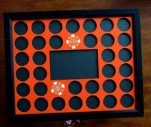 Load image into Gallery viewer, Custom Poker Chip Frame Display Insert Fits 36 Harley-Davidson or Casino chips 11x14 birch chip holder with middle cut-out for photo or patch