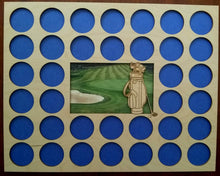 Load image into Gallery viewer, Custom Golf Ball Marker Display Frame 36 engraved holes Brown Frame Fits Golf Ball Markers Golfer's Gift Engraved Golf bag Golf Green