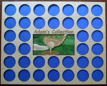 Load image into Gallery viewer, Personalized Engraved Golf Marker Chip Display Frame Insert For Right or Left-handed Golfers Holds 36 chips 11X14 Customized Golf Gift