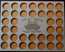 Load image into Gallery viewer, Custom Poker Chip Frame Display Insert Engraved motorcycle and flames Fits 36 Harley-Davidson or Casino chips 11 X 14 natural birch holder #07