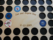 Load image into Gallery viewer, Personalized Engraved Poker Chip Display Frame Insert Holds 36 Harley-Davidson or casino chips 11x14 chip board with Frame Option