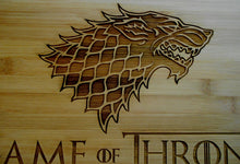 Load image into Gallery viewer, Custom Game of Thrones Bamboo Cutting Board Dinner is Coming Engraved small or large bamboo cutting board Cheese board Christmas Gift GOT