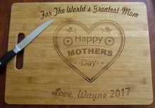 Load image into Gallery viewer, Custom Cutting Board Mothers Day Gift For the World's Greatest Mom Laser-engraved Personalized Bamboo Cheese Board Happy Mothers Day