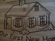 Load image into Gallery viewer, Custom Personalized Cutting Board House-warming Gift Laser-engraved Bamboo Board Our First New Home Couples Gift Surname & year
