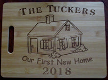 Load image into Gallery viewer, Custom Personalized Cutting Board House-warming Gift Laser-engraved Bamboo Board Our First New Home Couples Gift Surname & year