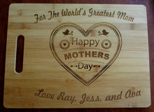 Load image into Gallery viewer, Custom Cutting Board Mothers Day Gift For the World's Greatest Mom Laser-engraved Personalized Bamboo Cheese Board Happy Mothers Day