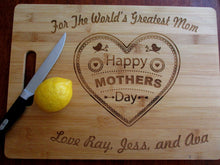 Load image into Gallery viewer, Custom Cutting Board Mothers Day Gift For the World's Greatest Mom Laser-engraved Personalized Bamboo Cheese Board Happy Mothers Day