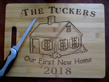 Load image into Gallery viewer, Custom Personalized Cutting Board House-warming Gift Laser-engraved Bamboo Board Our First New Home Couples Gift Surname & year