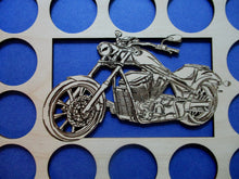 Load image into Gallery viewer, Custom Poker Chip Frame Display Insert Cut-out Bike Fits 36 Harley-Davidson or Casino chips 11 X 14 natural birch chip holder