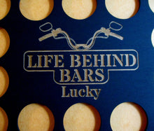 Load image into Gallery viewer, Custom Casino Poker Chip Display Frame Insert Personalized 11X14 wood insert Fits 36 Harley and Casino chips Engraved Life Behind Bars