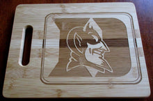 Load image into Gallery viewer, Custom Bamboo Cutting Board Duke Blue Devils Engraved Small or Large cheese board Couples Gift House Warming Christmas Gift