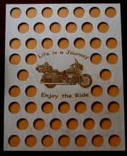Load image into Gallery viewer, Custom Casino Poker Chip Display Frame Insert 16x20 wood insert Fits 50 Harley and Casino chips Engraved Life is a Journey