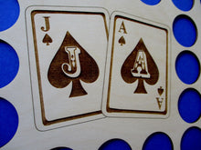 Load image into Gallery viewer, Custom Poker Chip Frame Display Insert Jack and Ace Engraved with frame option Fits 33 Casino chips 11x14 natural birch Christmas gift