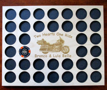 Load image into Gallery viewer, Custom Casino Poker Chip Display Frame Insert Personalized 11x14 wood insert Fits 36 Harley chips Two Hearts One Ride Valentines Day
