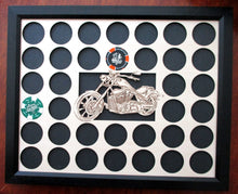 Load image into Gallery viewer, Custom Poker Chip Frame Display Fits 36 Harley-Davidson chips Father's Day Gift Engraved chip insert with bike cut-out and black frame