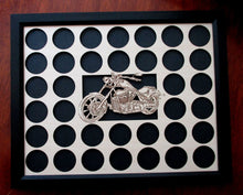 Load image into Gallery viewer, Custom Poker Chip Frame Display Fits 36 Harley-Davidson chips Father's Day Gift Engraved chip insert with bike cut-out and black frame