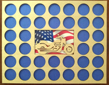 Load image into Gallery viewer, Poker Chip Display Frame Insert in silver, natural birch, black Fits 36 Harley-Davidson chips 11x14 Laser-engraved motorcycle American flag Type 2