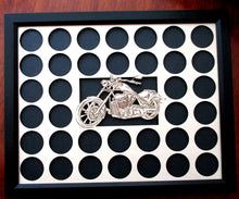 Load image into Gallery viewer, Custom Poker Chip Frame Display Fits 36 Harley-Davidson chips Father's Day Gift Engraved chip insert with bike cut-out and black frame