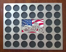 Load image into Gallery viewer, Poker Chip Display Frame Insert in silver, natural birch, black Fits 36 Harley-Davidson chips 11x14 Laser-engraved motorcycle American flag Type 2