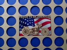 Load image into Gallery viewer, Poker Chip Display Frame with Engraved insert FREE SHIPPING Proud to be American Flag Fits 36 Harley-Davidson chips Motorcycle Lovers' Gift