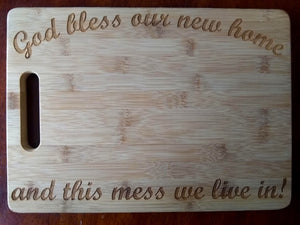 Custom Bamboo Cutting Board New Home This mess we live in Engraved Small or Large cheese board Couples Gift House Warming Gift Christmas
