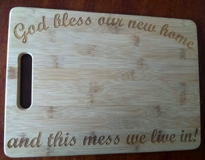 Custom Bamboo Cutting Board New Home This mess we live in Engraved Small or Large cheese board Couples Gift House Warming Gift Christmas