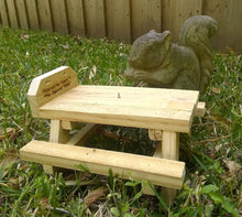 Load image into Gallery viewer, Squirrel Picnic Table Bird Chipmunk Feeder Wildlife Rustic Crafted from fence boards Outdoor Yard Decor The Squirrel Table
