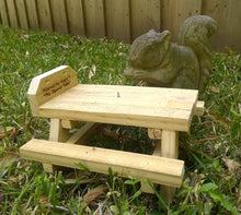 Load image into Gallery viewer, Squirrel Picnic Table Bird Chipmunk Feeder Wildlife Rustic Crafted from fence boards Outdoor Yard Decor The Squirrel Table