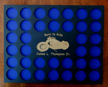 Load image into Gallery viewer, Custom Engraved Poker Chip Display Frame Insert Personalized Black chip holder Fits 36 Harley or Poker chips 11 X 14 insert Born To Ride