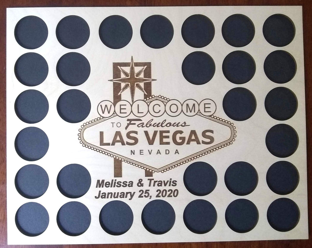 Custom Poker Chip Display Frame With Personalized Laser-engraved Vegas Insert Fits 30 Casino chips Black frame Welcome to Las Vegas