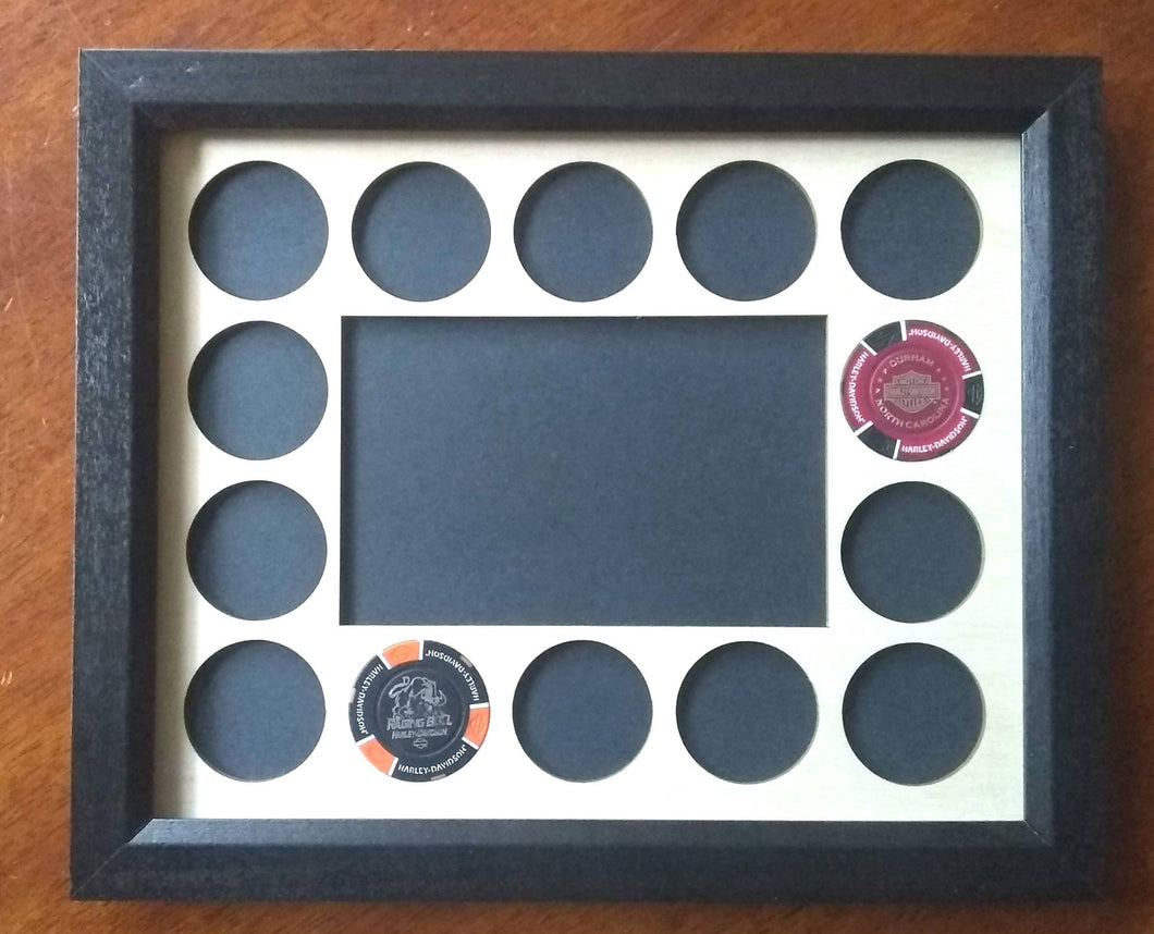 Poker Chip Display Frame Insert and Frame fo 14 Harley-Davidson or Casino chips 8x10