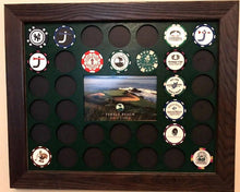 Load image into Gallery viewer, Custom Poker Chip Frame Display Insert Fits 36 Golf Ball Markers Harley-Davidson or Casino chips 11x14 insert with frame options
