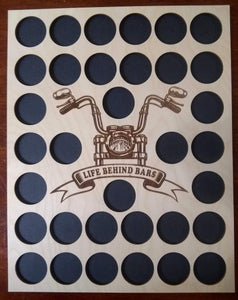 Custom Poker Chip Frame Display with Life Behind Bars Vertical Engraved Handlebars Insert For 34 Harley-Davidson or Casino chips 34-61920B