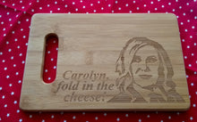 Load image into Gallery viewer, Custom Bamboo Cutting Board Engraved 6X9 PERSONALIZED bamboo cutting board Your name engraved Cheese board Choose Moira Rose Schitt&#39;s Creek
