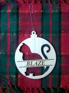 Custom Pet Ornament Personalized Dog or Cat's Name 4x3.5 Christmas Tree Ornament Laser-Engraved Decoration with Cat shape and name