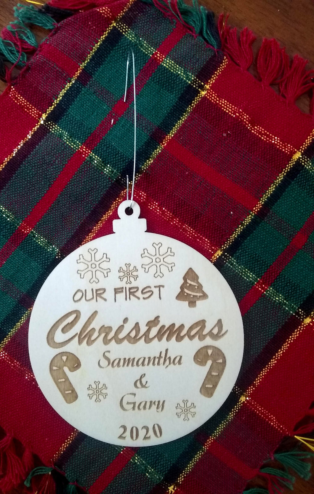 Custom Our First Christmas Ornament Personalized Names 4x3.5 Christmas Tree Ornament Laser-Engraved Decoration