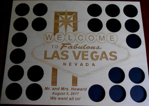 Custom Poker Chip Display Frame With Personalized Laser-engraved Vegas Insert Fits 32 Casino chips Black frame Welcome to Las Vegas