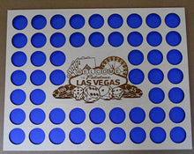 Load image into Gallery viewer, Vegas Poker Chip Display Frame Insert Poker Player Gift Laser-engraved Large Vegas emblem 52 Casino chips 14x18&quot; insert With Black Frame
