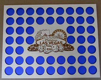 Vegas Poker Chip Display Frame Insert Poker Player Gift Laser-engraved Large Vegas emblem 52 Casino chips 14x18