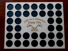 Load image into Gallery viewer, Engraved Poker Chip Frame Display Insert Life is a Journey Fits 36 Harley or Poker chips 11 X 14 natural birch chip holder Handle bars #19
