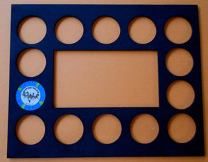 Poker Chip Display Frame Insert and Frame fo 14 Harley-Davidson or Casino chips 8x10" poker chip holder and black economy frame