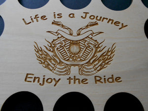Custom Poker Chip Frame Display Insert Engraved motorcycle and flames Fits 36 Harley-Davidson or Casino chips 11 X 14 natural birch holder #07