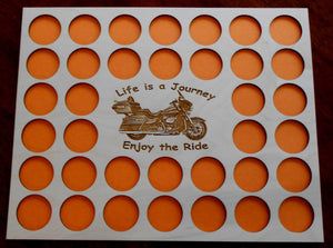 Motorcycle Engraved Poker Chip Frame Display Insert Fits 36 Harley or Casino chips 11 x 14 natural birch chip holder Life Is A Journey #18 With Economy Frame Option