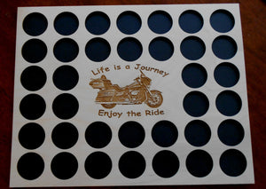 Motorcycle Engraved Poker Chip Frame Display Insert Fits 36 Harley or Casino chips 11 X 14 natural birch chip holder Life Is A Journey #18