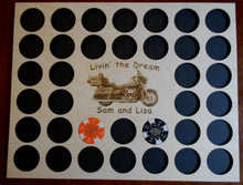 Load image into Gallery viewer, Custom Personalized Motorcycle Engraved Poker Chip Frame Display Insert Livin&#39; the Dream Holder Fits 36 Harley-Davidson or Casino chips

