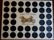 Load image into Gallery viewer, Custom Personalized Motorcycle Engraved Poker Chip Frame Display Insert Livin&#39; the Dream Holder Fits 36 Harley-Davidson or Casino chips
