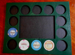 Poker Chip Display Frame Insert and Frame fo 14 Harley-Davidson or Casino chips 8x10" poker chip holder and black economy frame