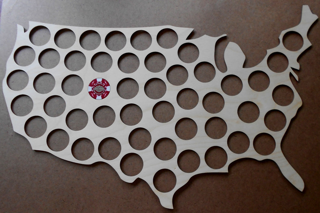 USA Map 50 Chip Display Frame Insert Ships Free Laser-engraved with 50 chip holes Holds Harley-Davidson or Casino chips